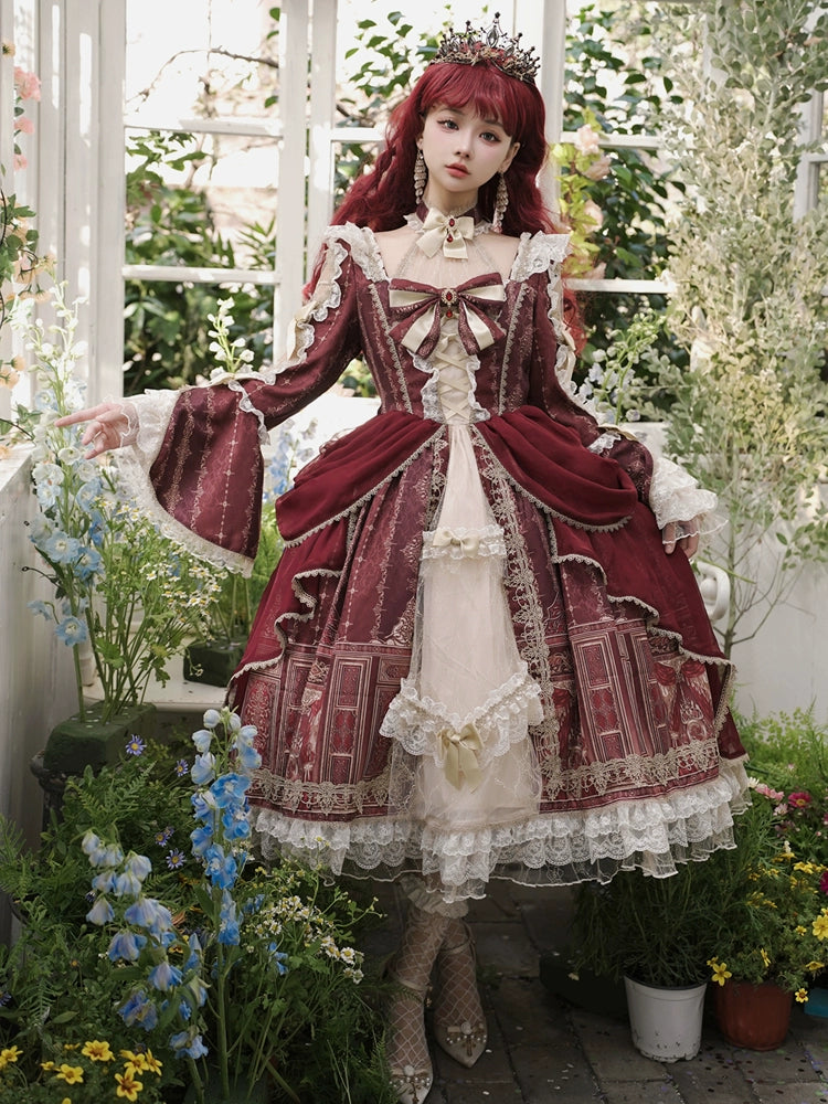 Baroque Palace Style Wine Red Lolita Dress YOU0170