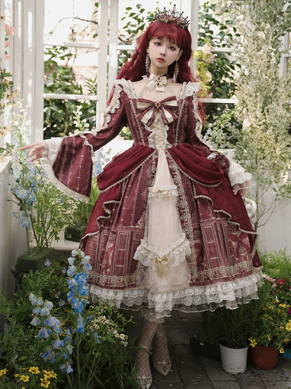 Baroque Palace Style Wine Red Lolita Dress YOU0170