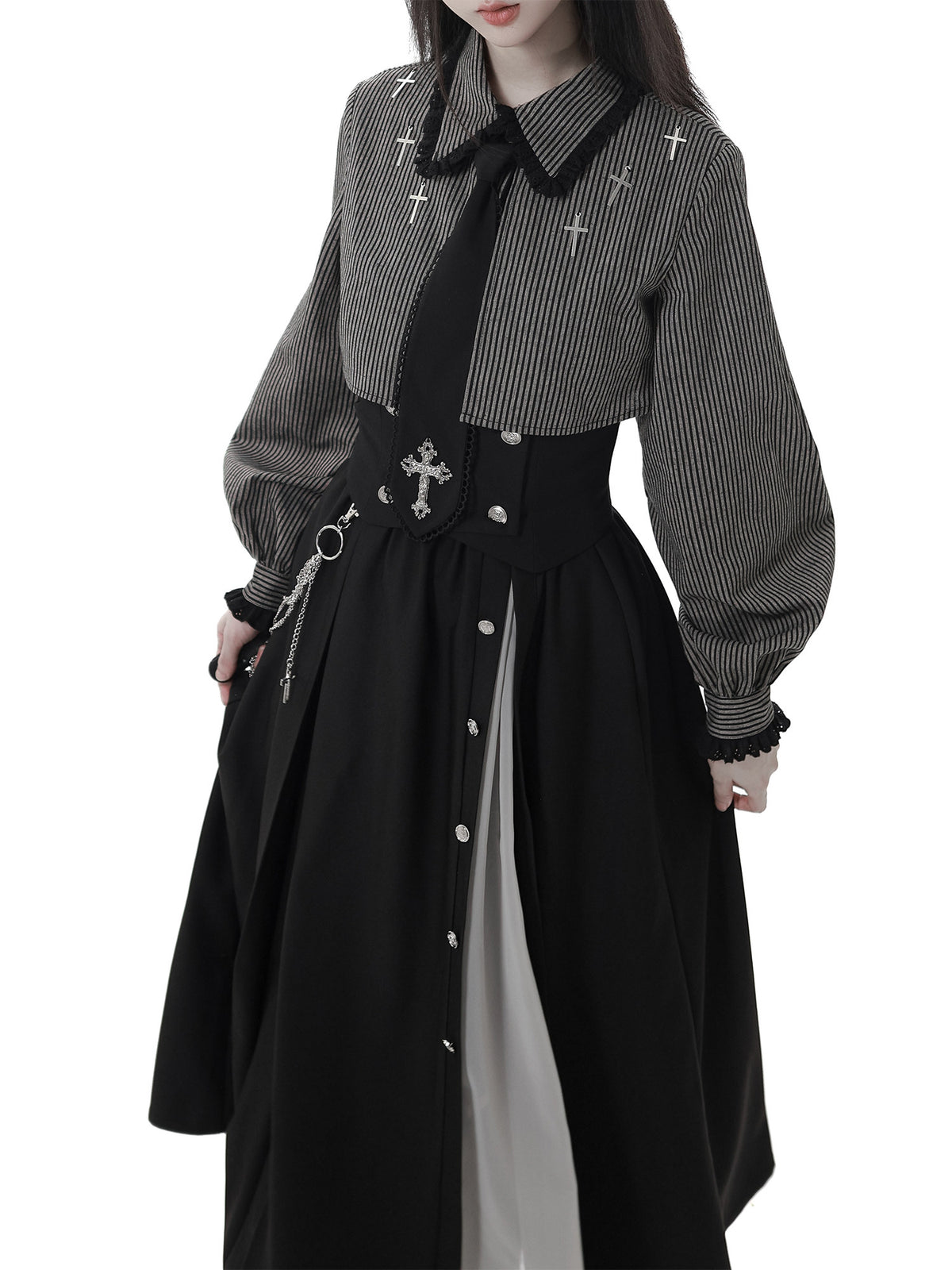 Gothic Cross Motif Shirt Skirt Set PIN0064