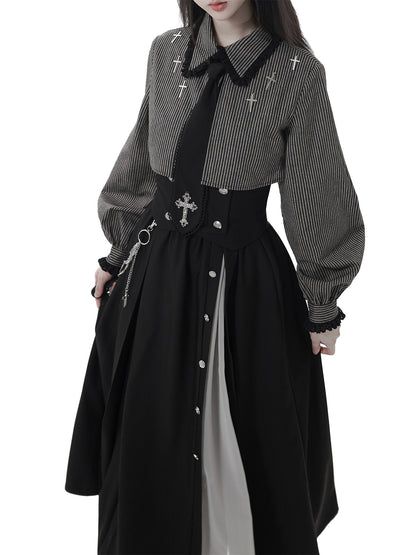 Gothic Cross Motif Shirt Skirt Set PIN0064