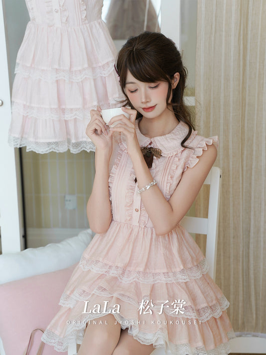 Round Collar Ruffle Tiered Dress LAL0252