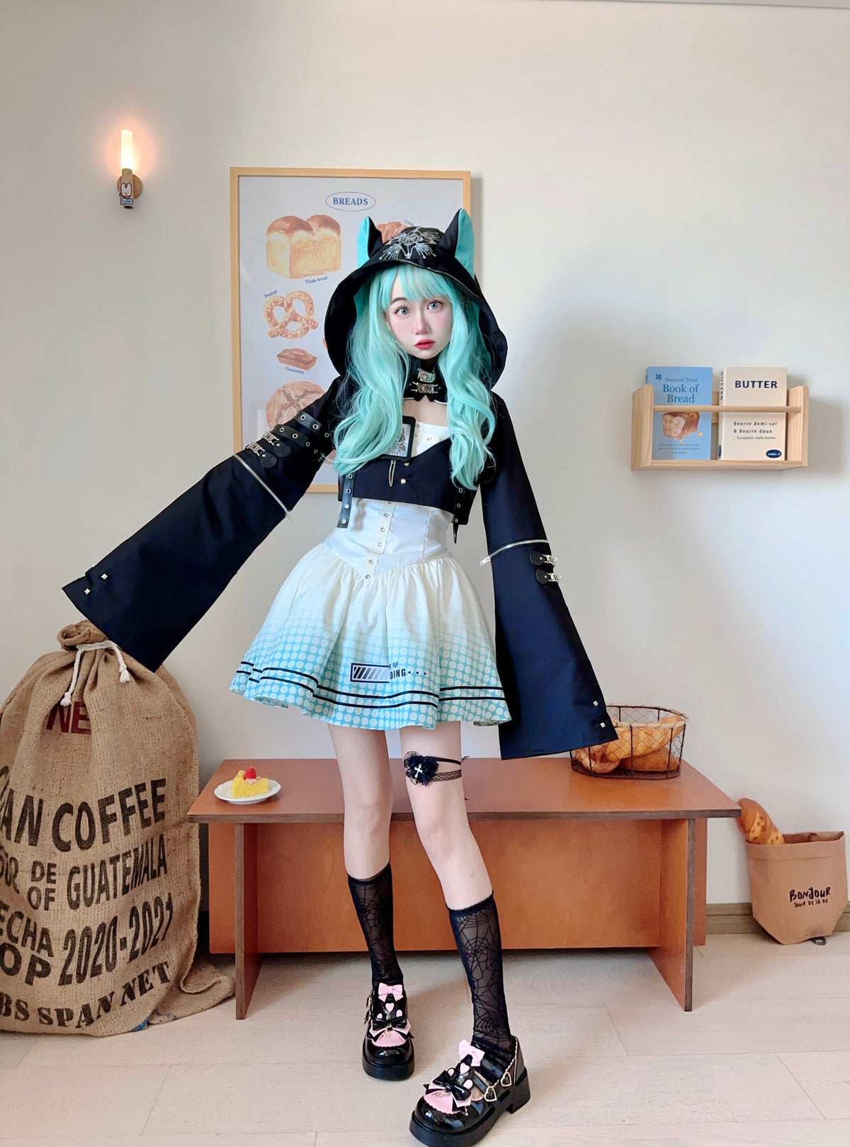 Dark Future Cat Ear Hooded Cape Dress Set YOU0250
