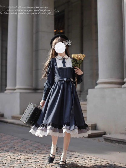 French Retro Navy Girly Dress HUT0126