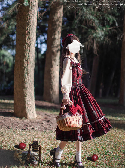 Retro red plaid dress and cape HUT0020