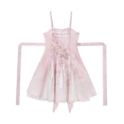 Chinese Style Cherry Blossom Embroidered Cape Dress YOU0272