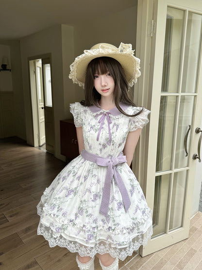 Grape Floral Doll Collar Lace Hem Dress LAL0228