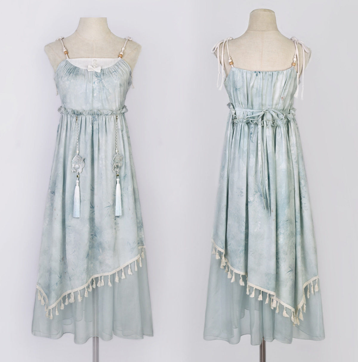 Tie-Dye Mint Camisole Dress With Crochet Shawl YOU0282