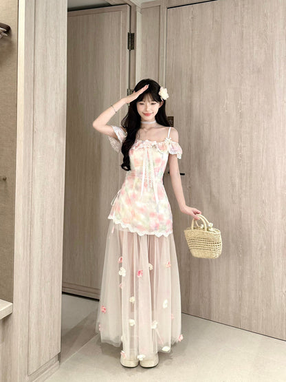 Floral Mesh Off Shoulder Maxi Dress BEL0030