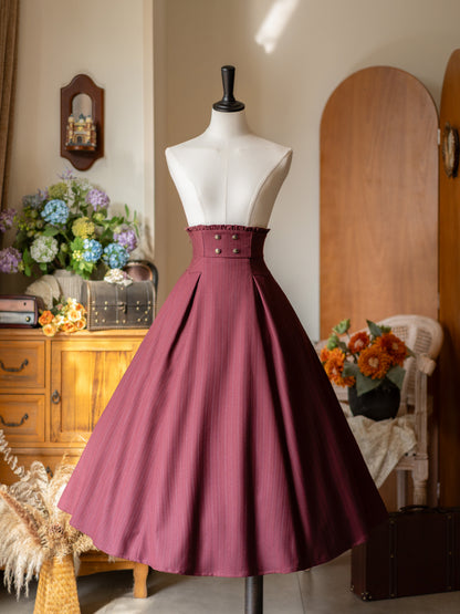 Vintage Pinstripe Pleated Midi Skirt FOR0075