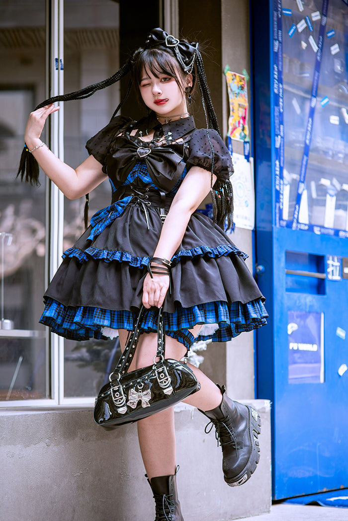 【12月5日予約締切】Lolita Dark Klein Blue Checkered Dress ALI0006