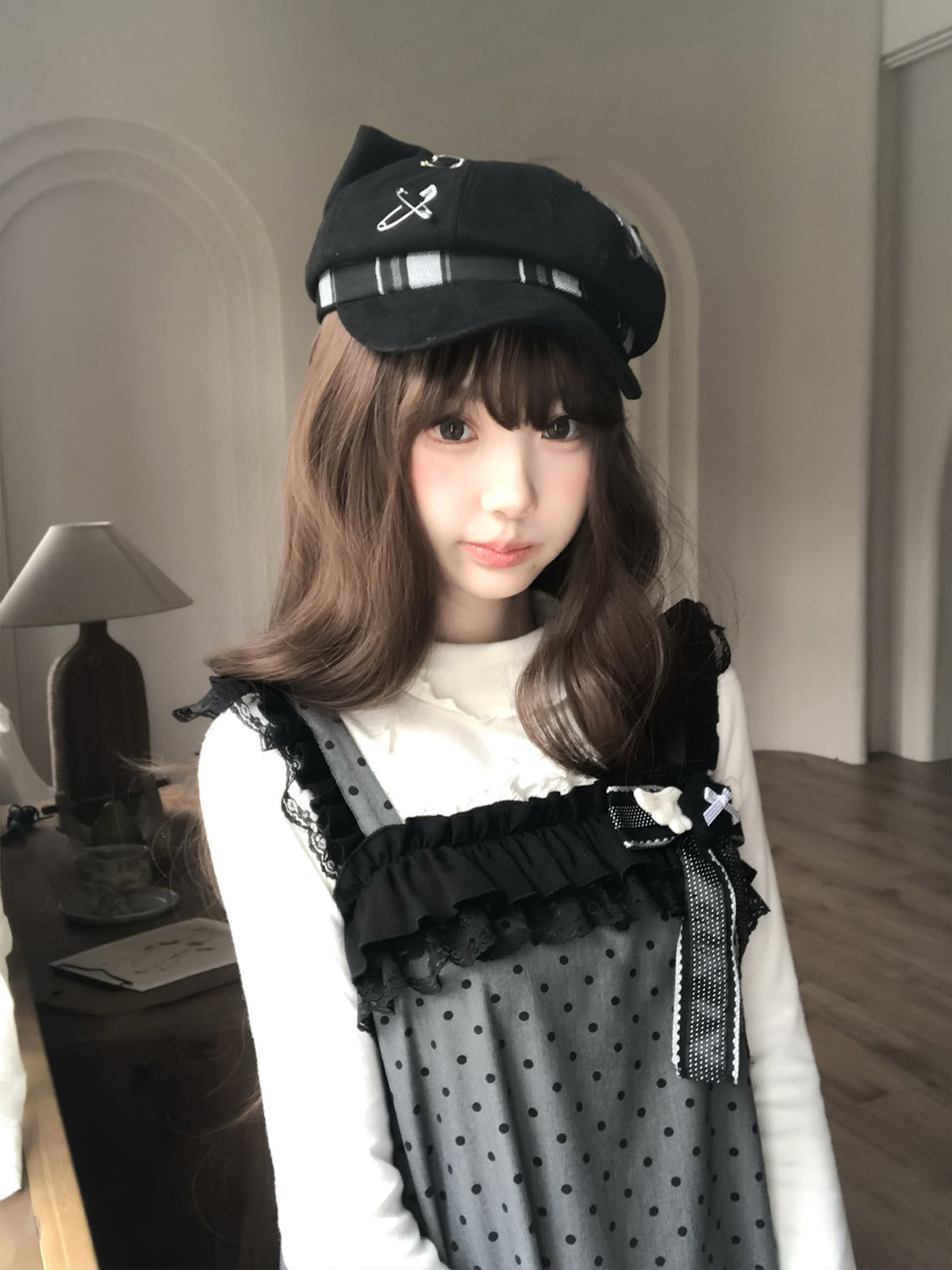 Polka Dot Lace Trim Pinafore Dress LAL0235