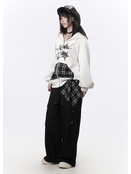 Plaid Shawl Collar Hooded Sweatshirt PIN0060