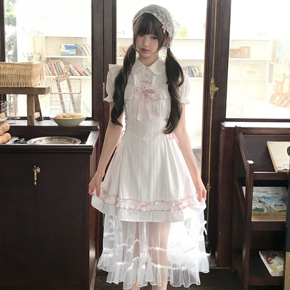Ivory Pinstripe Ruffle Lolita Dress With Ribbon LAL0183