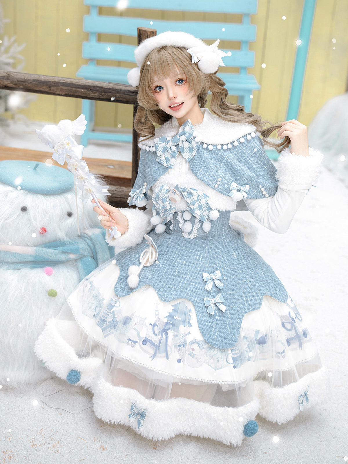 Christmas Snowball Fur Trim Cape Dress YOU0262