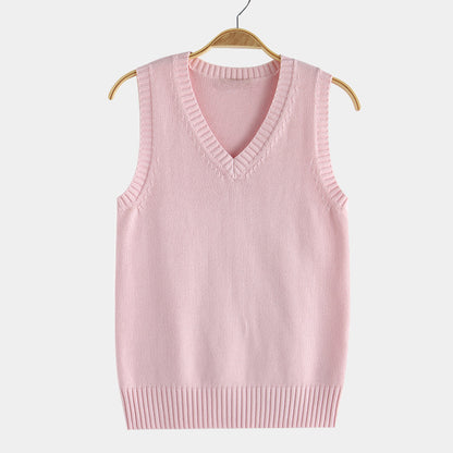 Knitting Factory 卸売の21色JKユニフォーム無地ベスト、日本のVネックプルオーバー秋冬セーターベストニットウェア