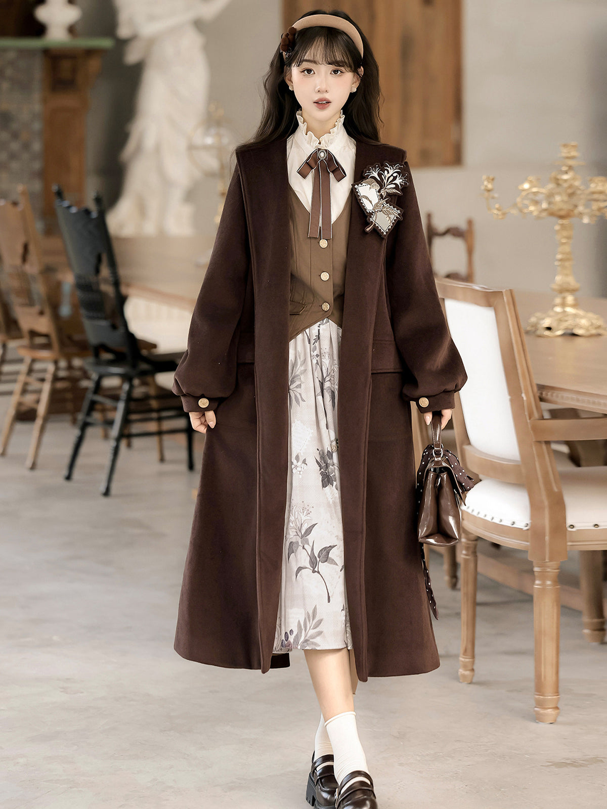 Vintage Floral Skirt Coat And Vest Set YOU0324