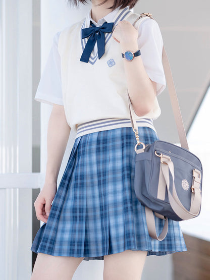 Navy Plaid Pleated School Uniform Skirt TEA0041