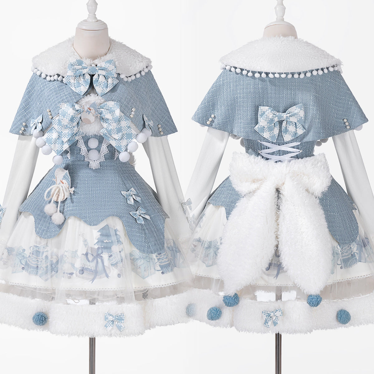 Christmas Snowball Fur Trim Cape Dress YOU0262