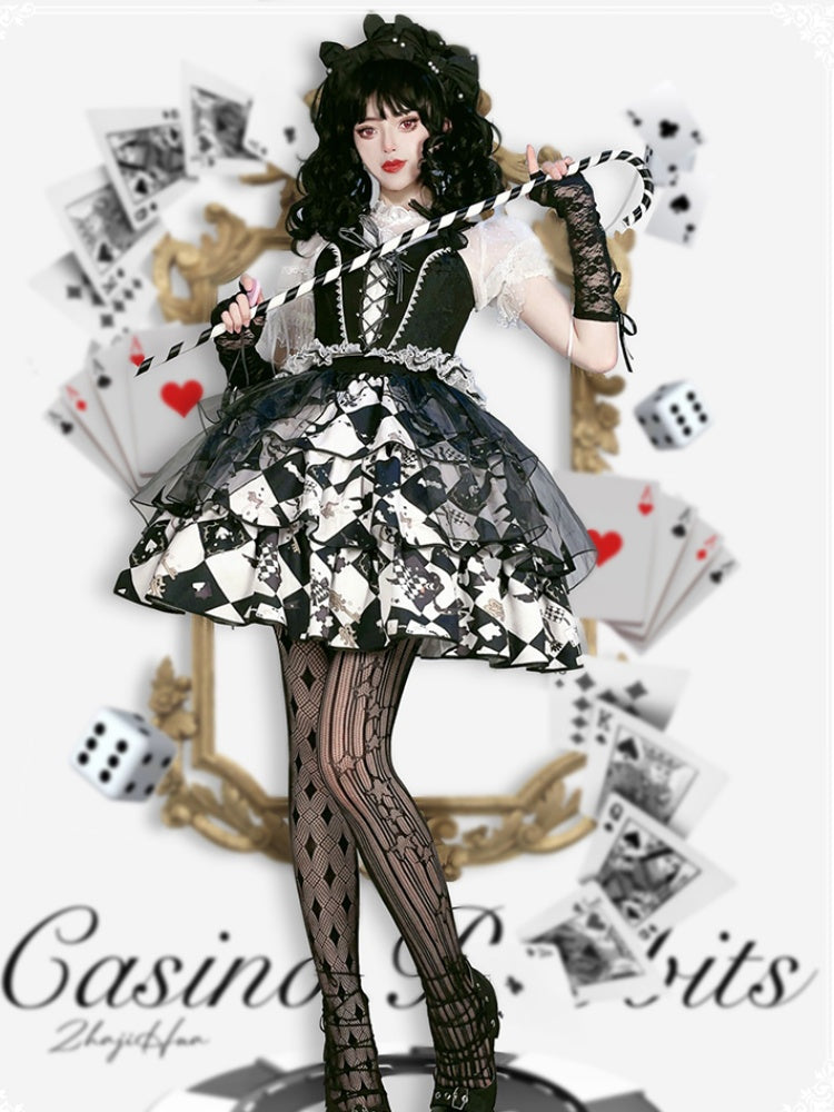 Casino Rabbits Playing Card Pattern Dress CHE0044