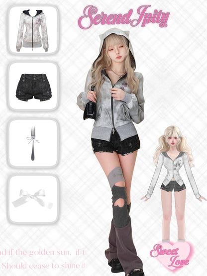 Tie Dye Hooded Zip Jacket Leopard Shorts SER0163