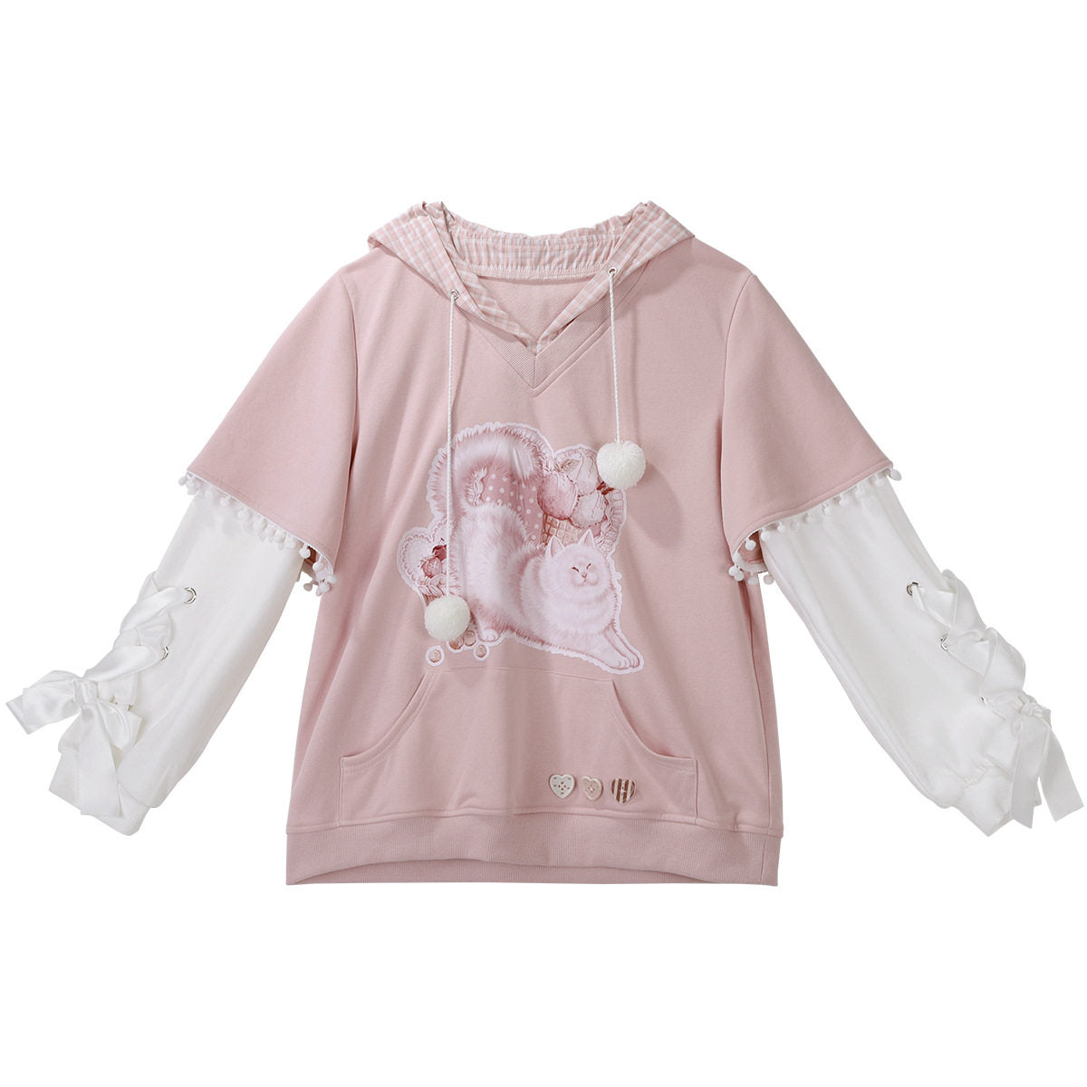 Heart Bow Cat Print Hoodie With Pleated Skirt YOU0315