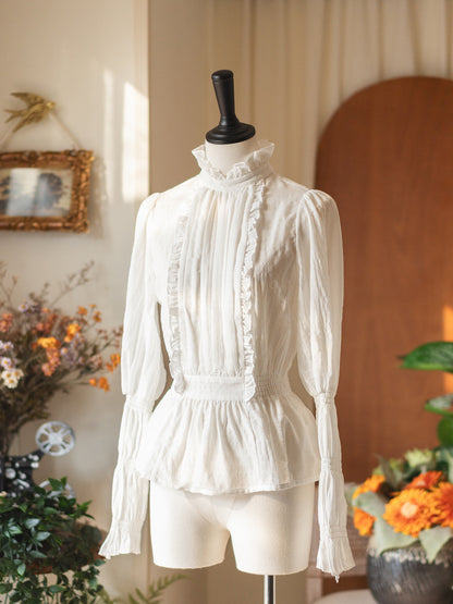 Elegant Vintage Ruffle Collar Long Sleeve Blouse FOR0059