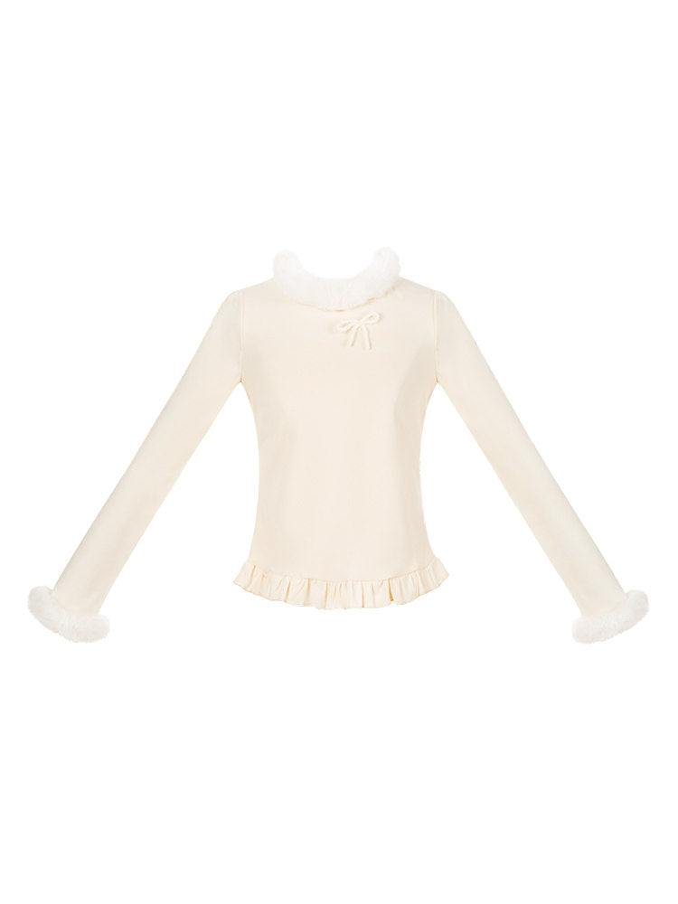 Fur Trim Ruffle Hem Knit Top WIT0299