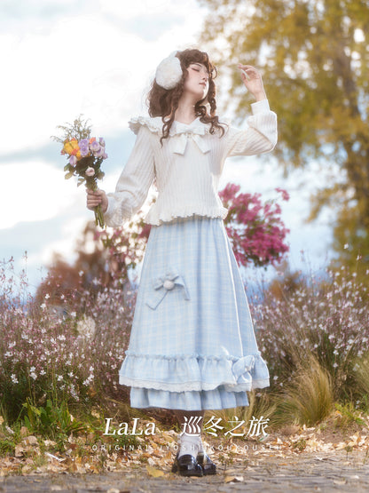 Lace Collar Ribbon Lantern Sleeve Top LAL0161