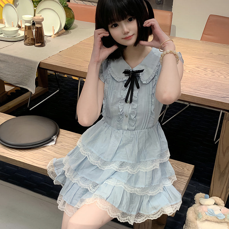 Ruffle Lace Tiered Dress With Bow-Tie LAL0248