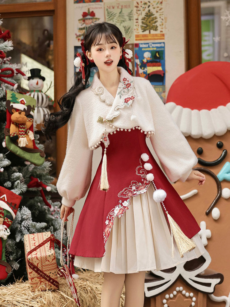 Chinese Style Embroidered Cami Dress Three-Piece Set YOU0239