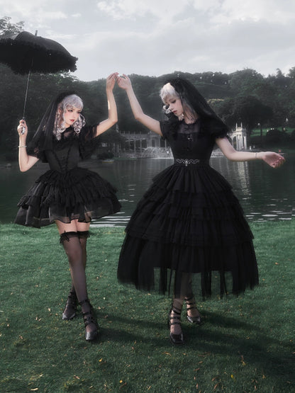 Two Pattern Black Gothic Lolita Dress WIT0235