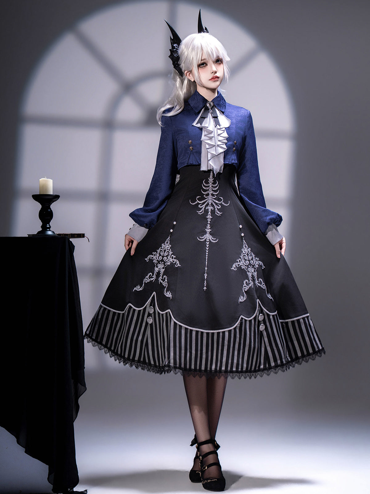 Gothic Lolita Skeleton Embroidered Jacket Dress Set YOU0268