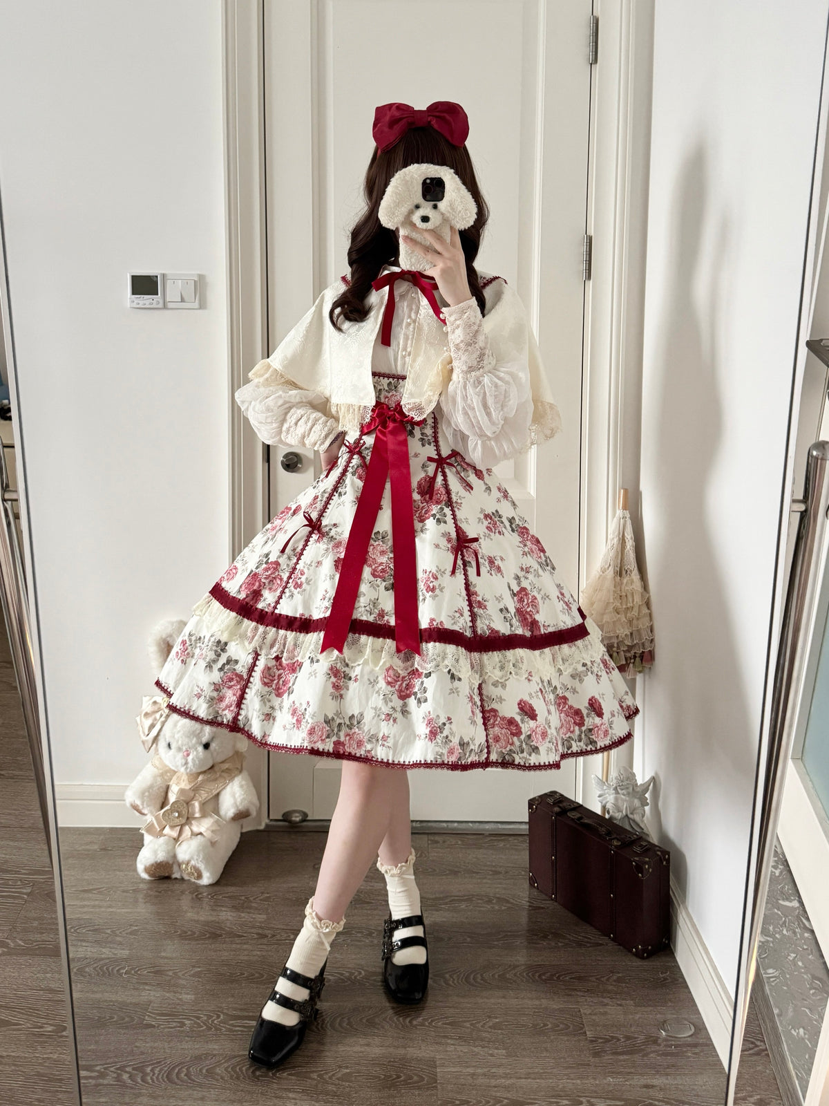 Red Floral Ribbon Trim Lolita Dress ONE0026