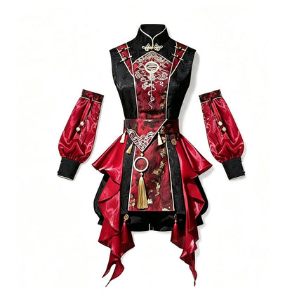 Black Red Dragon Embroidered China Style Set YOU0276