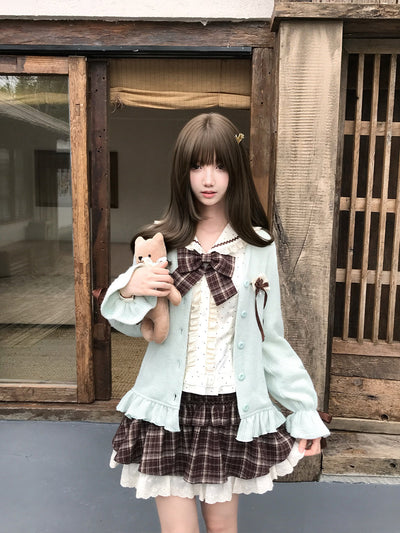 Knit Cardigan Plaid Skirt Set LAL0134