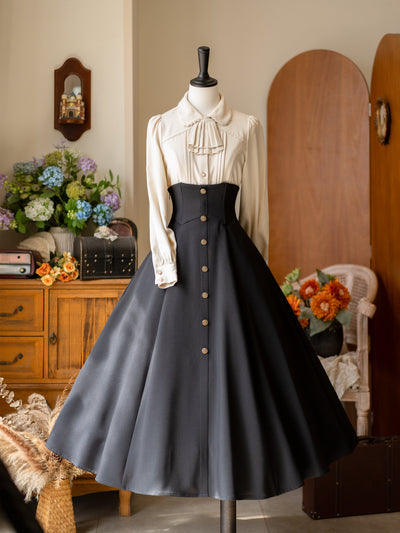 Vintage Elegant Fishbone Hem A-Line Skirt FOR0077