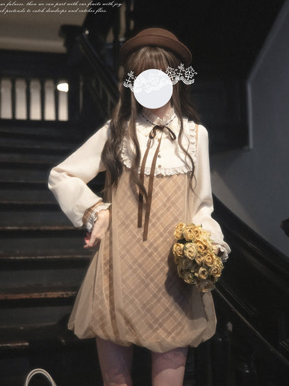 Brown Plaid Pinafore Jumper Dress HUT0165