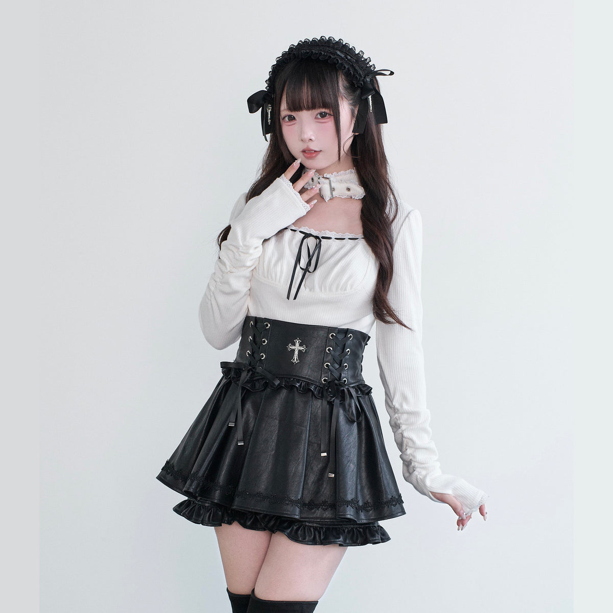 Gothic Cross Corset Leather Skirt NOG0040