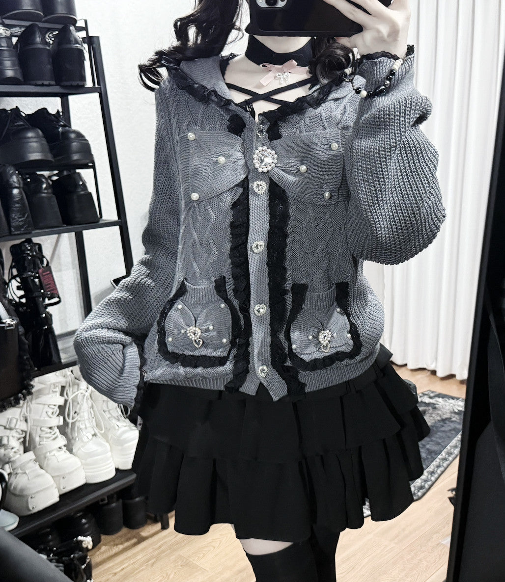 Gothic Lolita Bow Fuzzy Knit Cardigan MIL0012