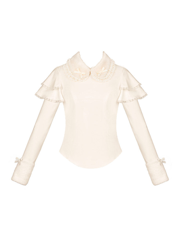 Lace Collar Bow Knit Blouse WIT0297