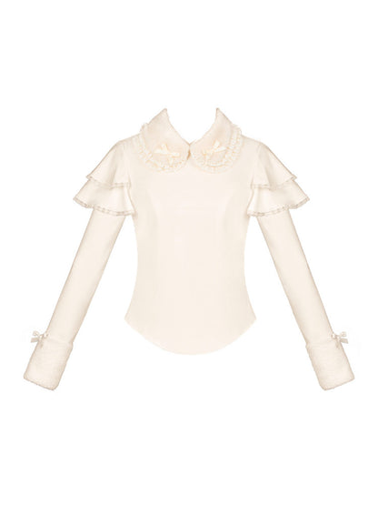 Lace Collar Bow Knit Blouse WIT0297