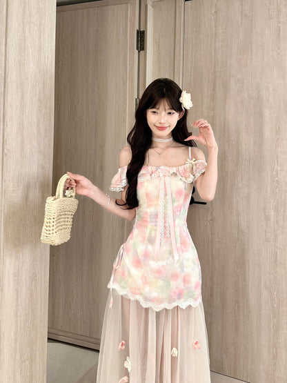 Floral Mesh Off Shoulder Maxi Dress BEL0030
