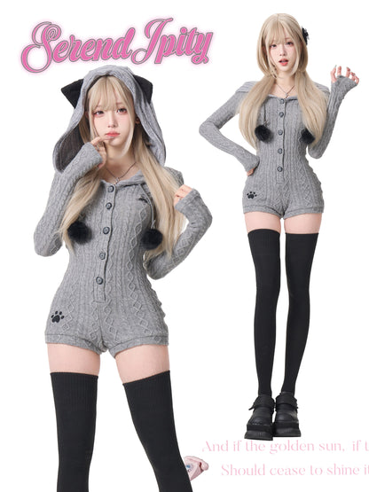 Cat Ear Hooded Knit Romper SER0134
