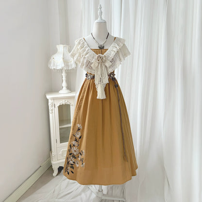 Orange Color Flower Embroidery China Style Dress YOU0041