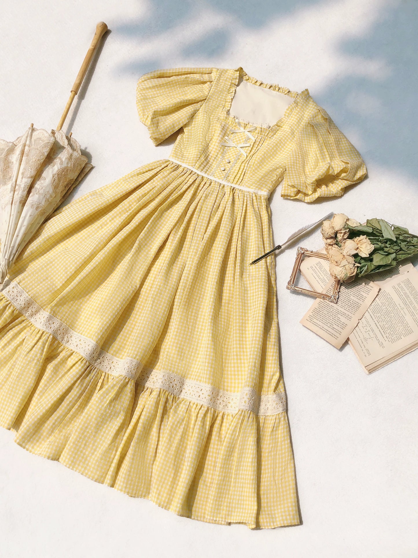 French Retro Yellow Dress HUT0001