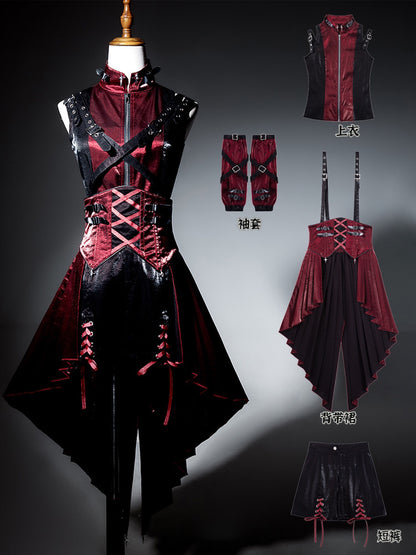 Red Black Gothic Lace-Up Corset Dress YOU0292