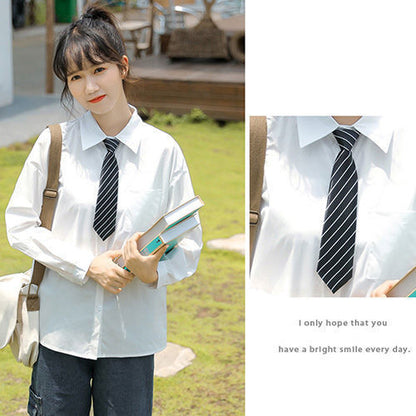 2022年秋の新しい韓国スタイル プレッピーなヴィンテージシフォン白シャツ 女性用長袖学生服 ネクタイシャツ