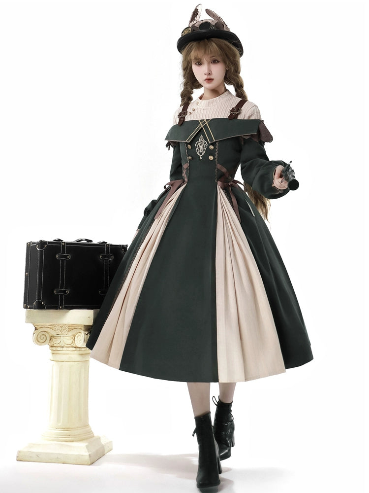 Dark Green British College Style A-Line Dress YOU0164