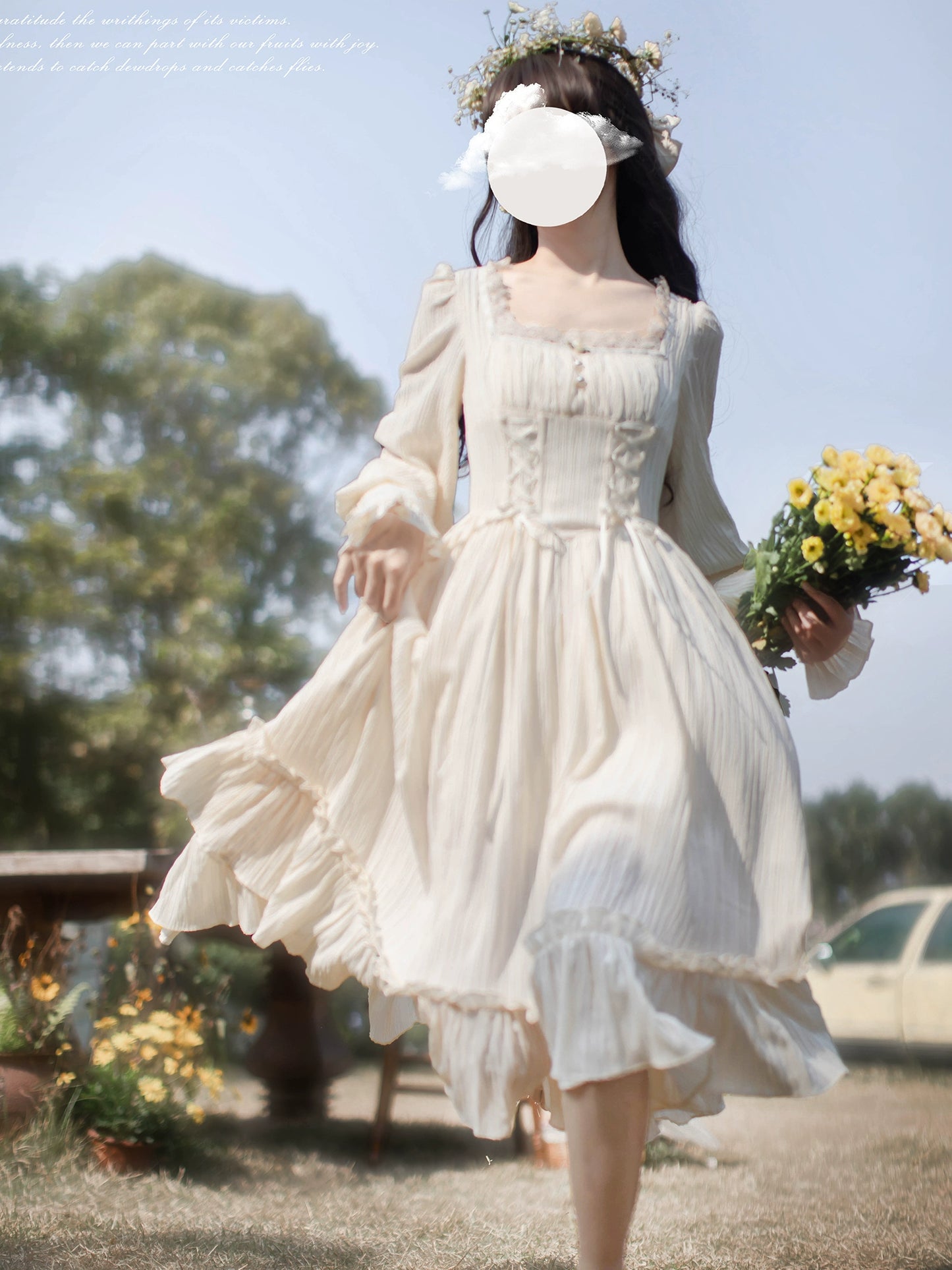 Crocheted Dress with  Flower Embroidery Corset HUT0011