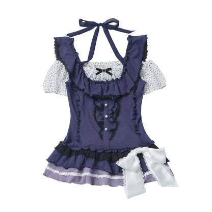 Corset Bodice Top And Plaid Bubble Skirt PIN0049